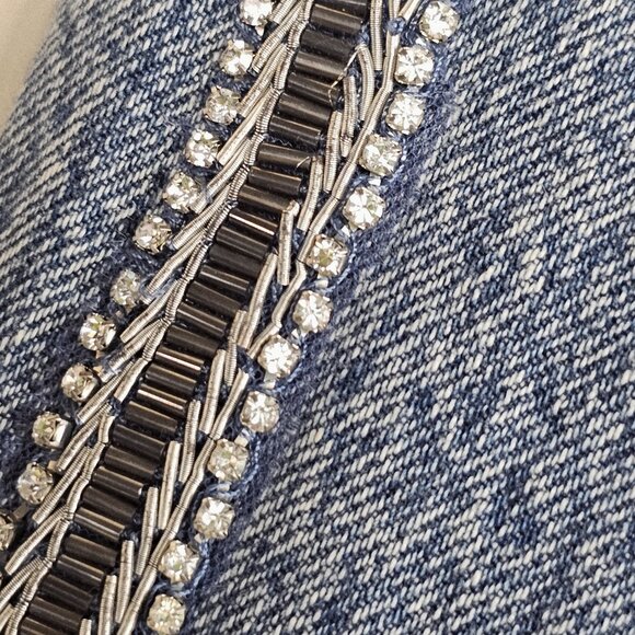 Alice + Olivia Embellished Denim Jean Jacket Crystals & Chains RARE Size M - Picture 12 of 15